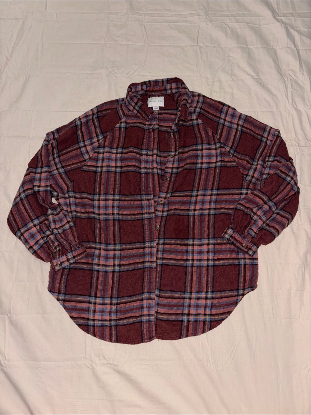 American Eagle Outfitters Burgundy Plaid Button-Down Shirt